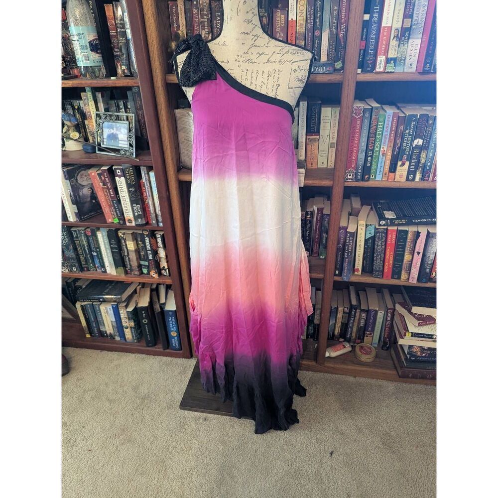 Bebe 100% Silk One Shoulder Dip Dye Maxi Dress Size XS New with tags.